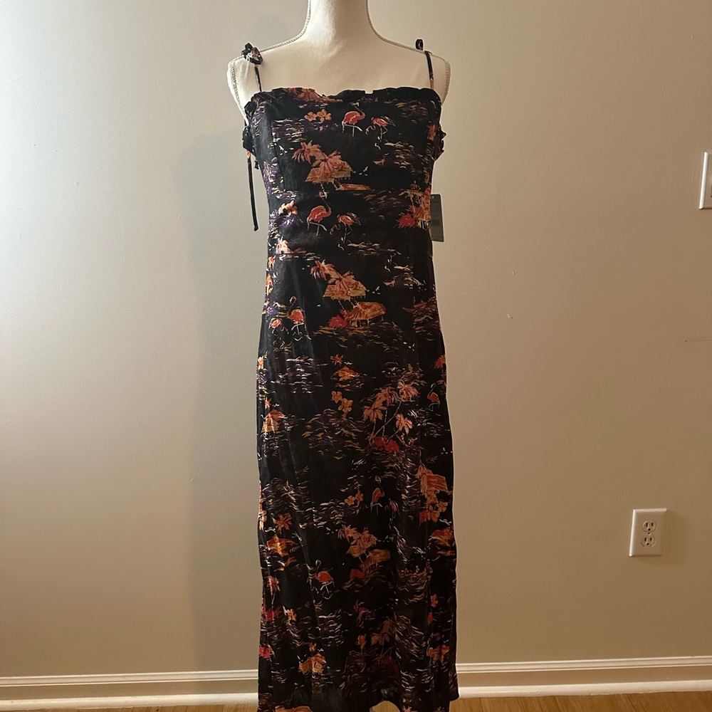 Free People Black Flamingo Paradise linen blend midi dress NWT size 12 - Picture 5 of 15